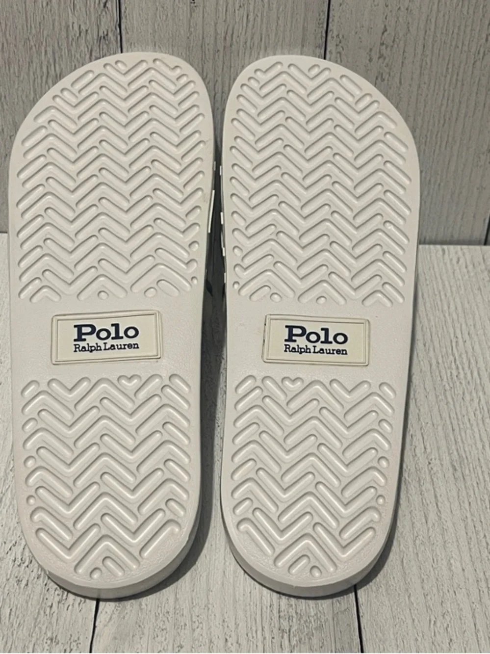Polo by Ralph Lauren White Slides with Navy Logo Strap